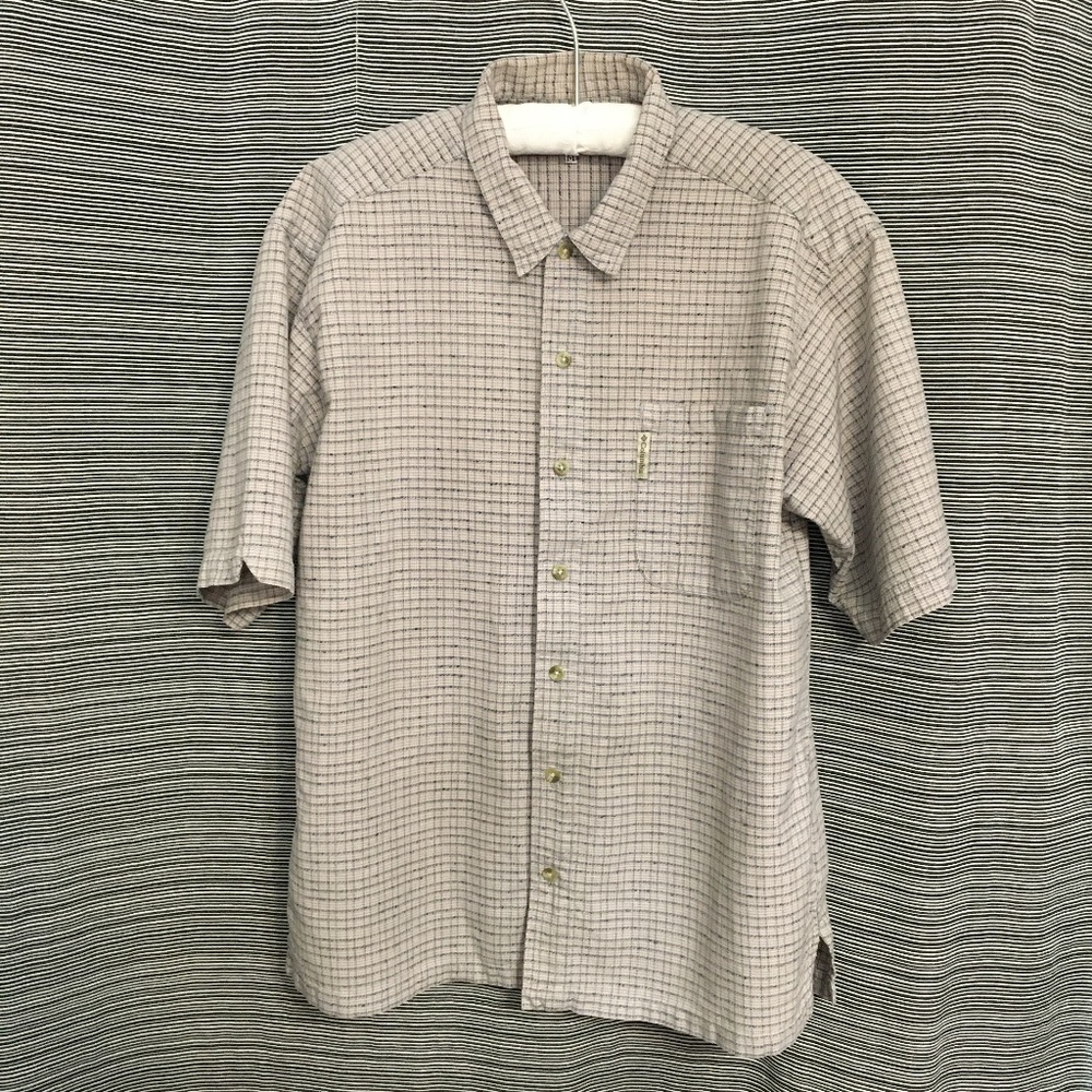 Columbia Sportwear Vintage Cotton Tan/Pink/Black Madras Plaid Size Medium